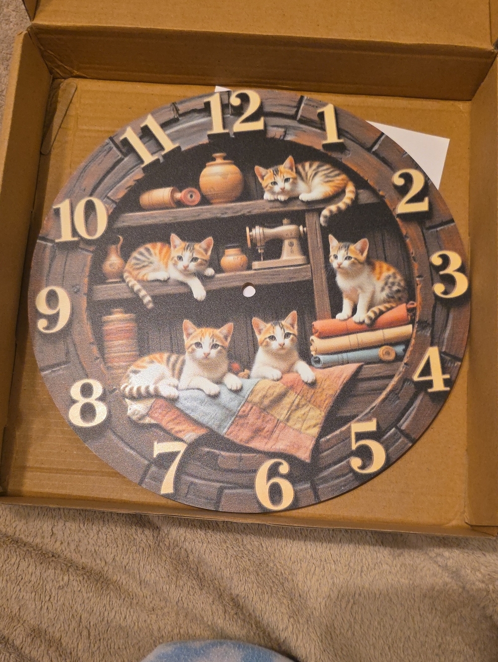 Decorative Cat-Themed Wall Clock Face in Brown and Cream